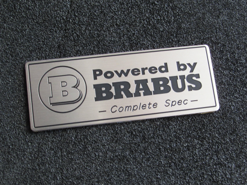SIZE 80x30mm SILVER BLACK "Powered By BRABUS Complete Spac" EMBLEM FOR MERCEDES BENZ