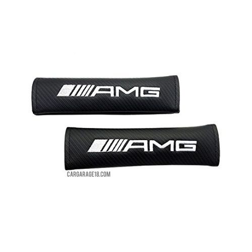 BLACK WHITE CARBON AMG LOGO SEAT BELT COVER FOR BENZ