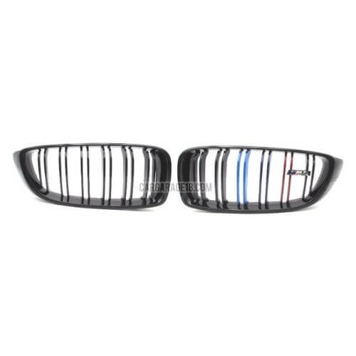 GLOSSY BLACK MTECH COLOUR FRONT GRILLE WITH EMBLEM M4 FOR BMW F32, F33, F36, F80, F82 - DOUBLE SLATS