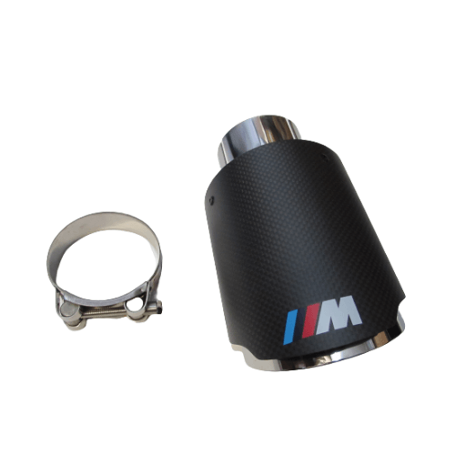 Matte Black Carbon Mtech Logo Muffler For BMW F10, F20, E90, E46, E60, F30, 320i 320 316i 328i X1 M3 M4 M5 - Diameter 64-67mm, Long 165mm